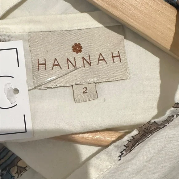 Hannah Camilla Ellipse Cotton Blockprint Puff Sleeve Tie Neck Maxi Dress - Picture 4 of 5